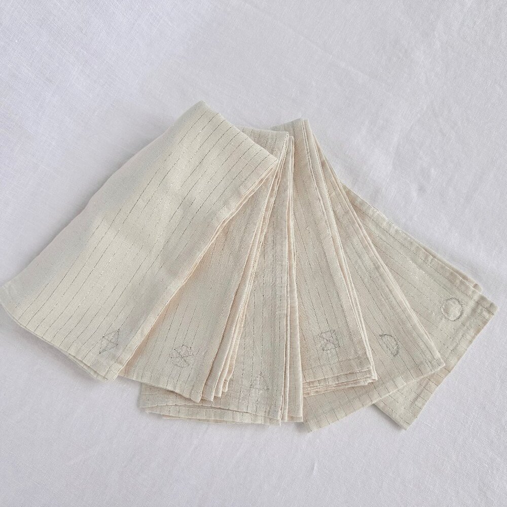 Embroidered Custom Set of 6 Handmade Lurex Striped Linen 20"x20" Napkins